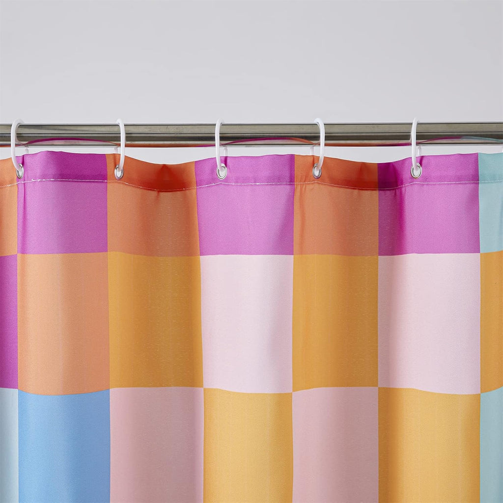 Multicolored Checkered Retro Fabric Shower Curtain Extra Long 72 Inches Length, Bright Rainbow Colorful Modern Simple