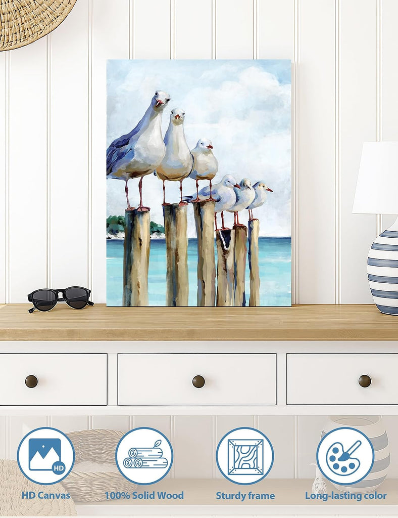 Seagull Wall Art, Coastal Room Decor, 16x24 Inch