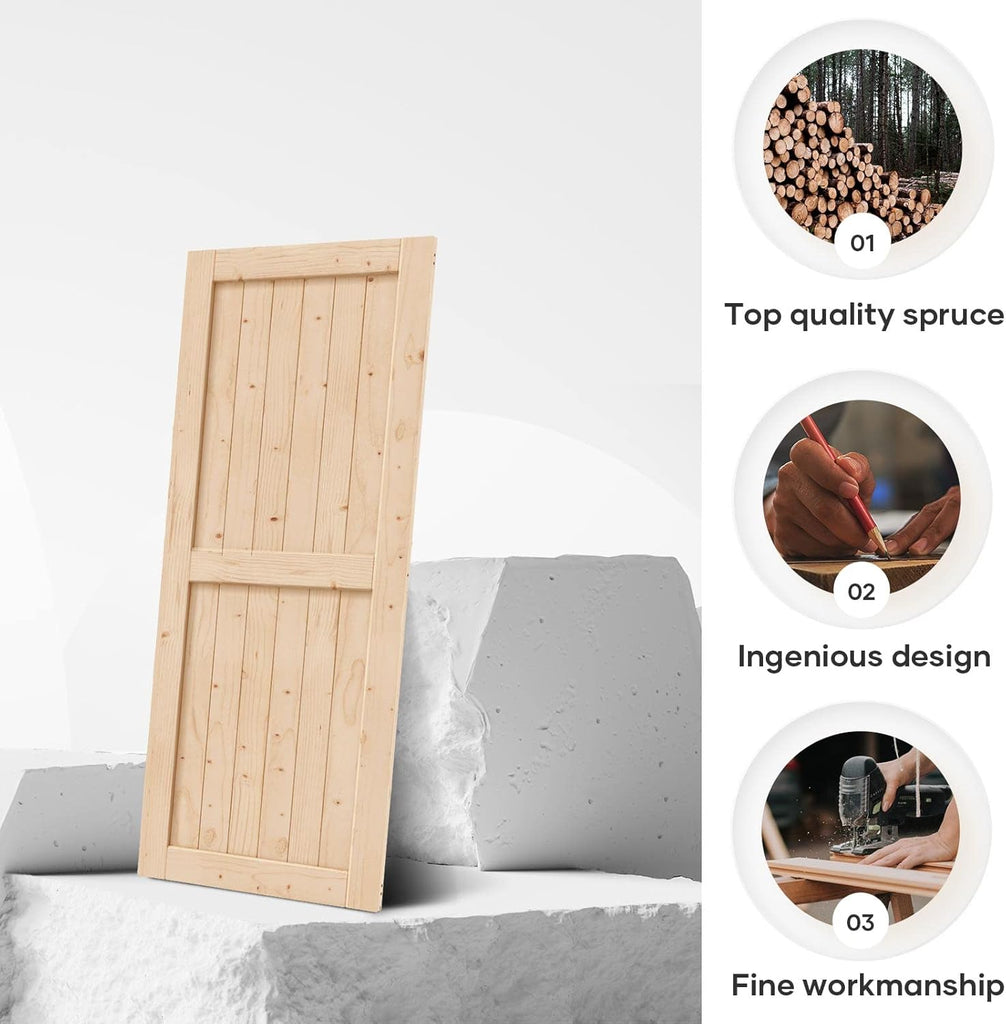 36in x 84in Sliding Barn Wood Door,Interior Doors,DIY Assemblely,Solid Natural Spruce Panelled Slab,