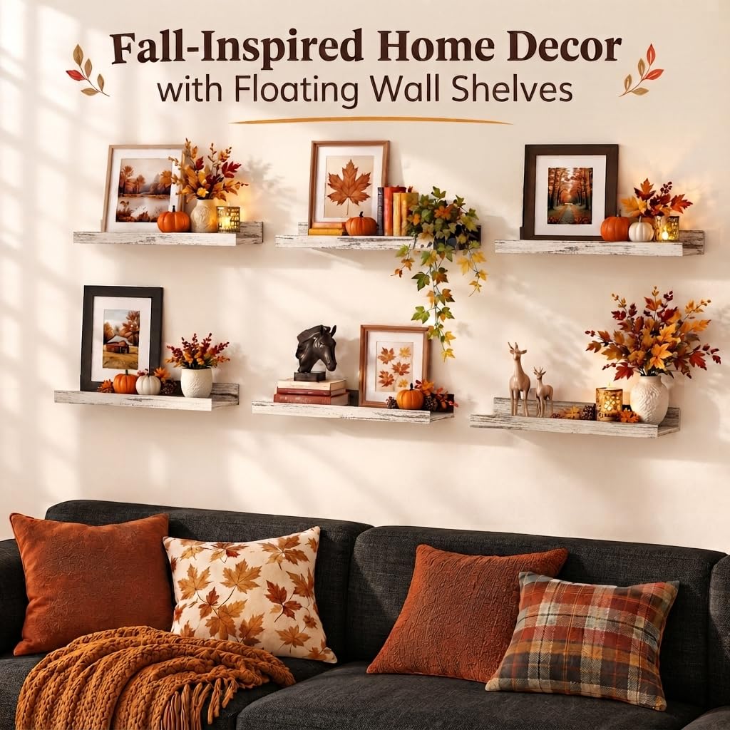 Floating Shelves for Wall Decor Storage Rustic White, 6Pcs 15.7''