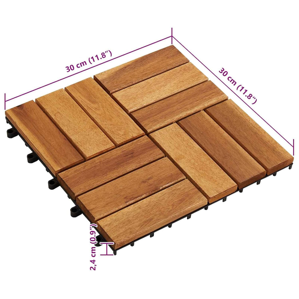 Acacia Hardwood Decking Tiles 12x12 Inch, 10 Pack Interlocking Wood Flooring for Indoor Balcony Patio Porch, Varnished