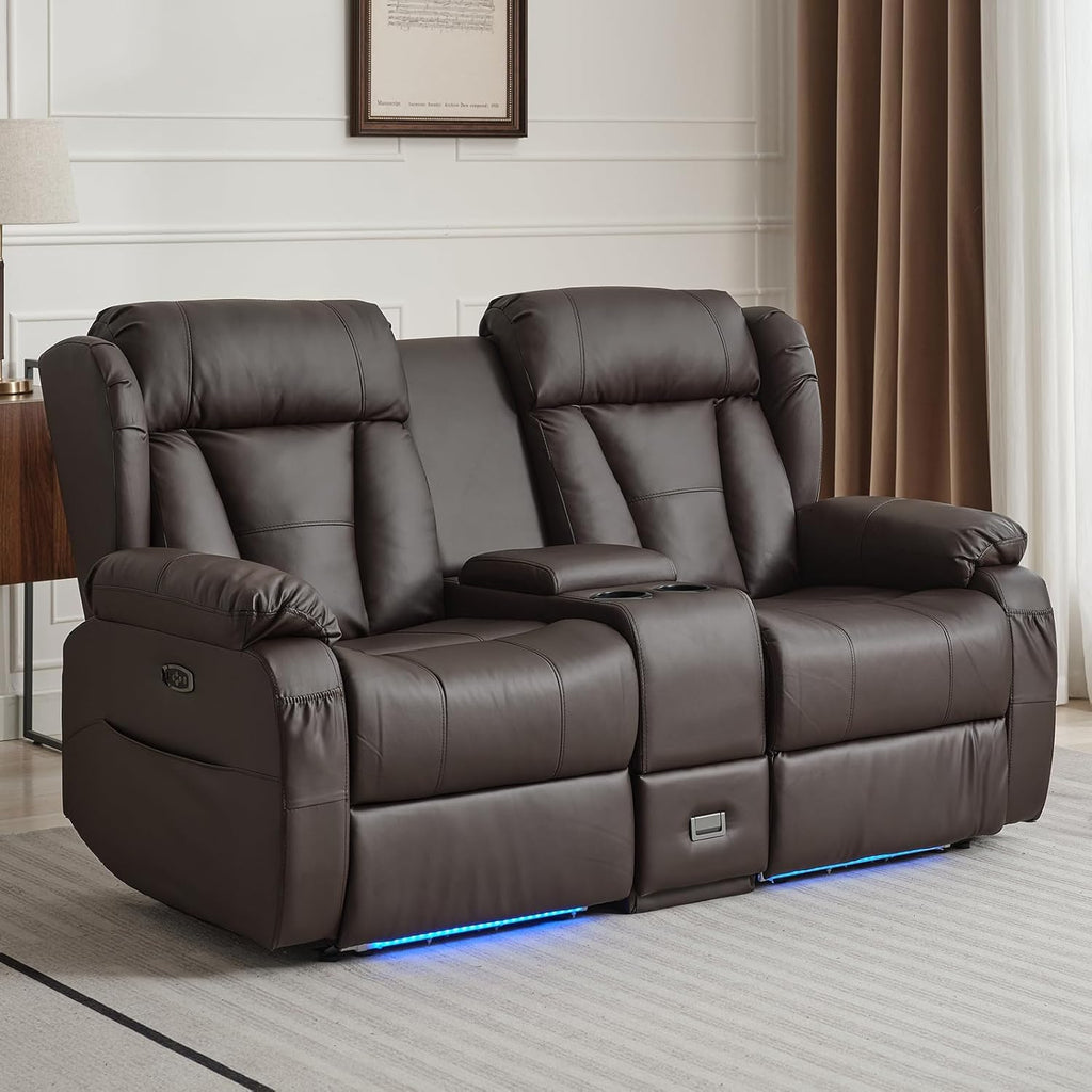 Power Reclining Loveseat Sofa, Loveseat Recliner Couch with Console, RV Recliners for Travel Trailers