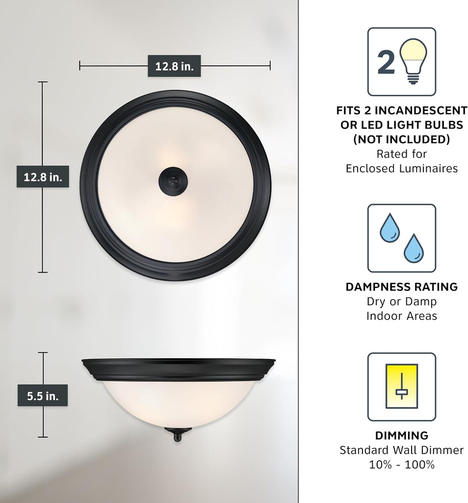 Flush Mount Ceiling Light, 2-Pack, 13 Inch Frosted Glass Lighting Fixture , and Hallway, LED Bulbs Not Included