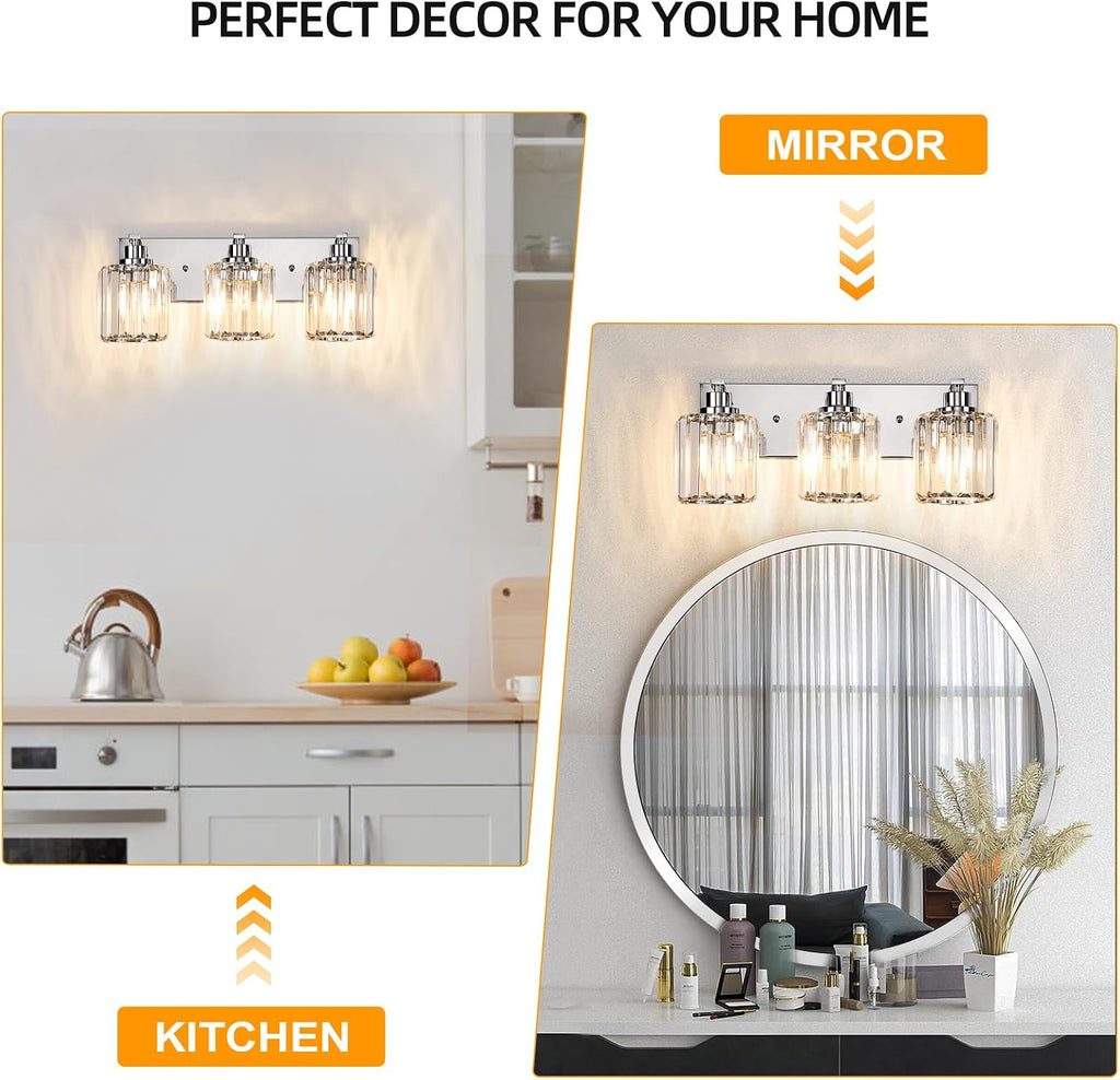 3 Lights Crystal Bathroom Vanity Light Modern Chrome Bathroom Light Fixture Bathroom Lighting Fixtures Over Mirror