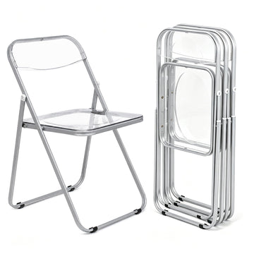 Transparent Acrylic Folding Chairs Set of 4, Clear Stackable Dining Chairs, Metal Frame, No Assembly Foldable