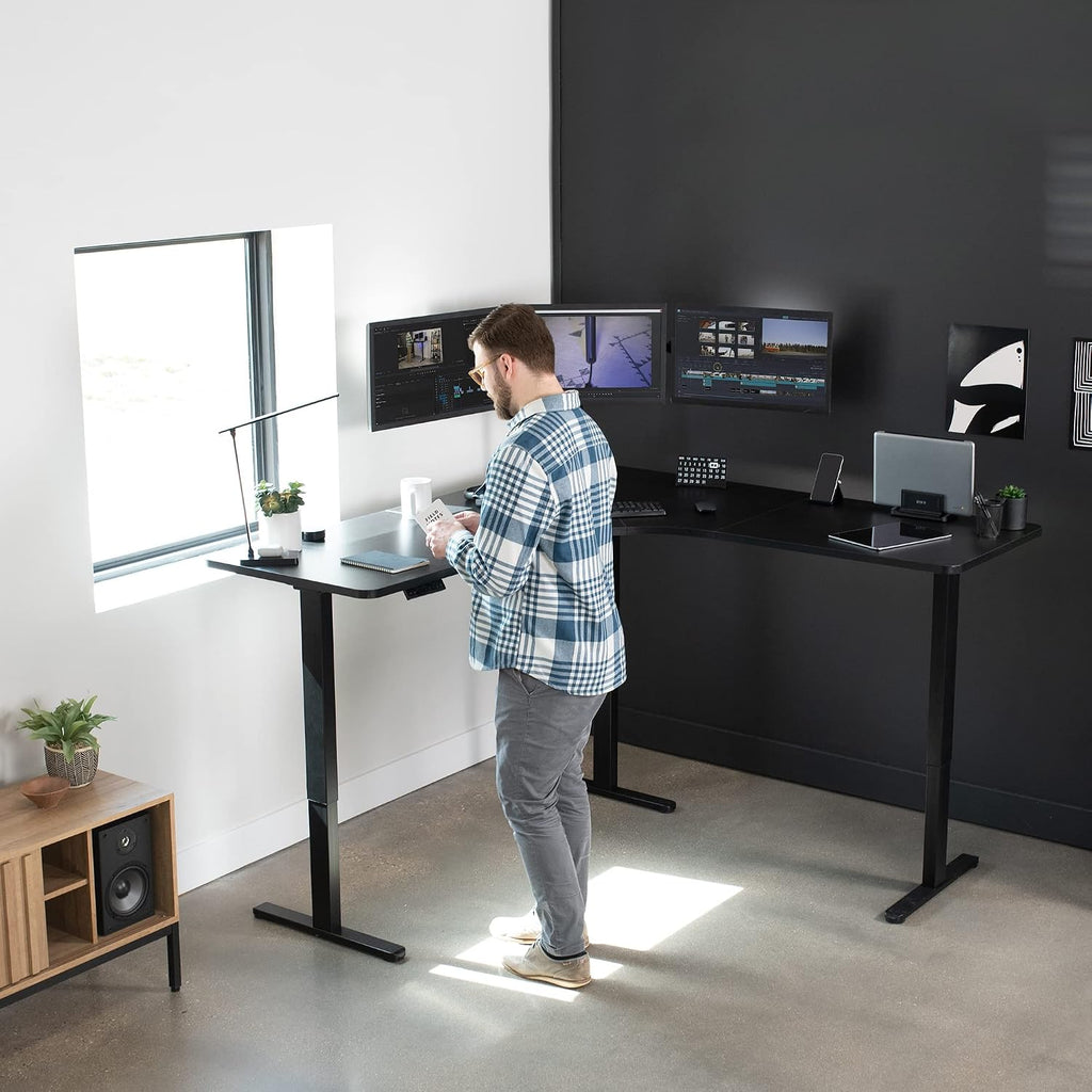 Black 71 x 71 in Corner Standing Desk, DESK-KIT-E3CB2