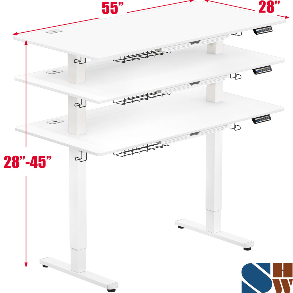 55 x 28 Electric Height Adjustable Standing Desk w/Drawer, White