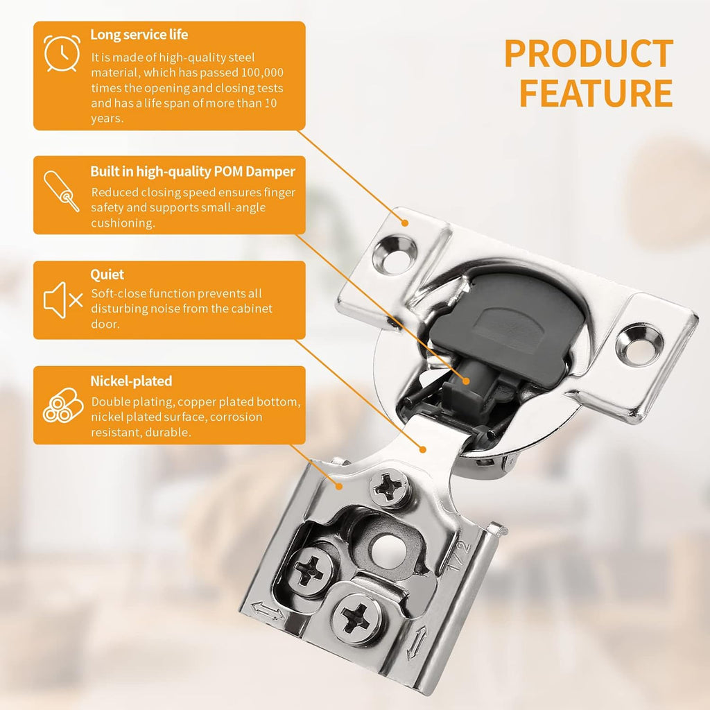 50 Pack 1/2" Overlay 3D Soft Close Concealed Hinge for Face Frame Door, Smooth Slow Self Closing Hinges, Satin Nickel
