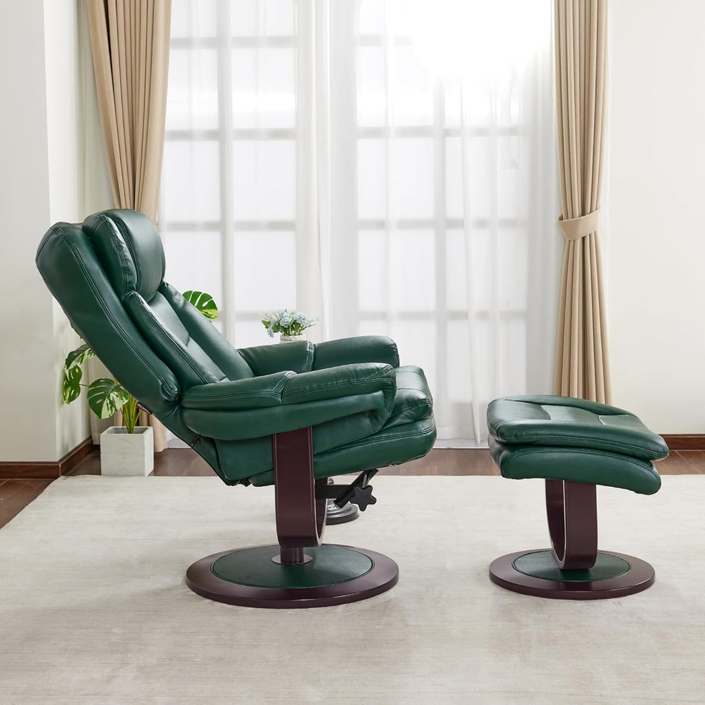 Modern Reclining Swivel Lounge Chair and Ottoman — Green Faux Leather