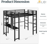 Loft Bed with Desk, Metal Loft Bed Full with 2 Built-in Ladders, Space-Saving Bed Frame, with Safety Guard