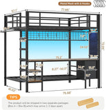 Full Over Twin Bunk Bed with Desk and Charging Station Metal Full Over Twin Bunk Bed with Led Lights,Storage Shelves