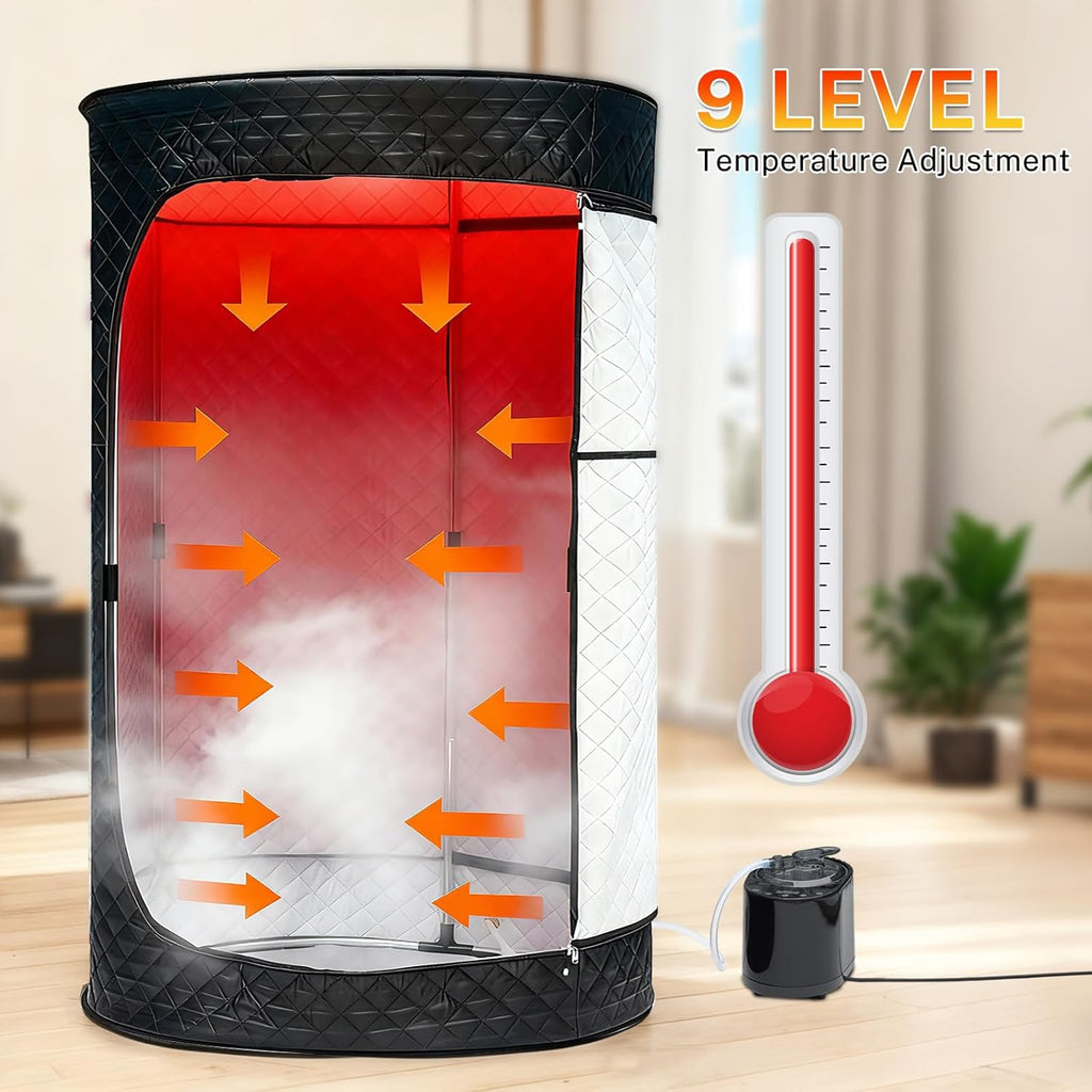 Portable Steam Sauna Box for Home, Person Saunas Tent for Spa Therapy,Relaxation,Detoxification,Gym,Pilates,Garage,Hot Tub,with Remote Control,Waterproof,Thermal Insulation,Indoor&Outdoor Black