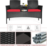 Wicker Patio Conversation Furniture Set, Outdoor Furniture Set with Removable Cushions & Table, Tempered Glass Top