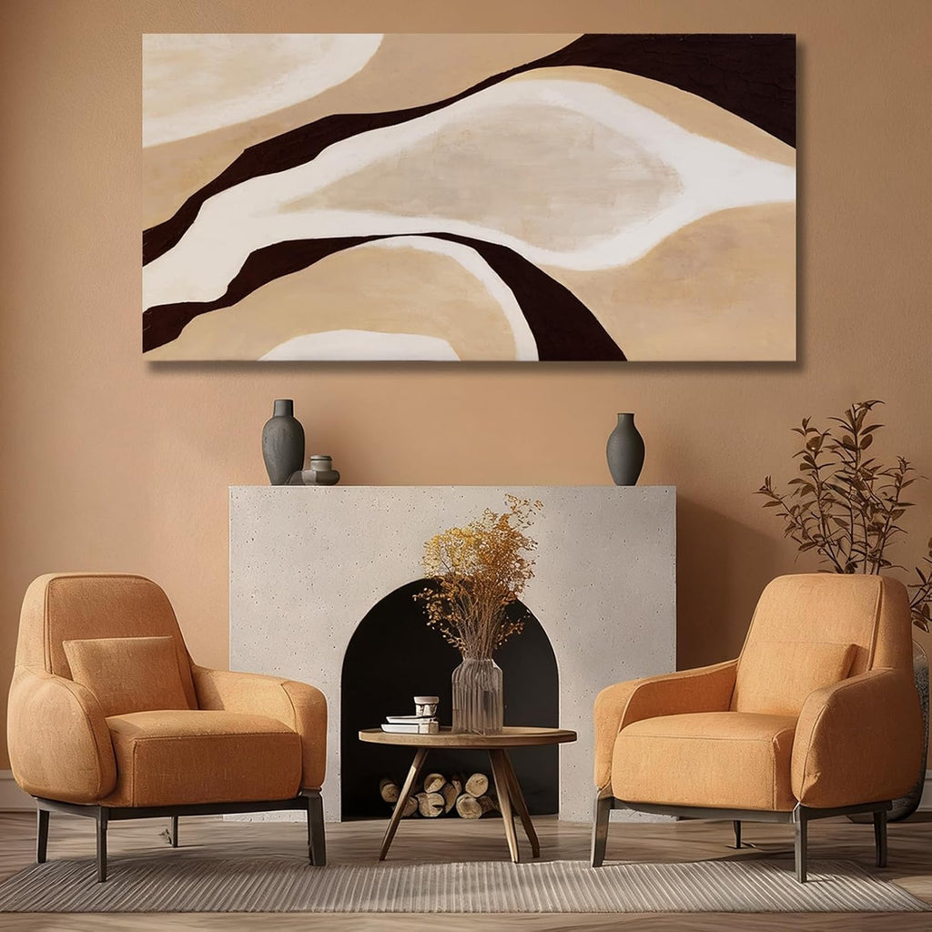 Beige Brown Black Abstract Canvas Wall Art, Large Wall Decor Bedroom Dining Room Office, Modern Neutral Art Print