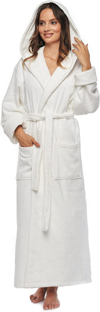 Women's Organic Certified Cotton Hooded Full Length Turkish Bathrobe | GOTS Certified