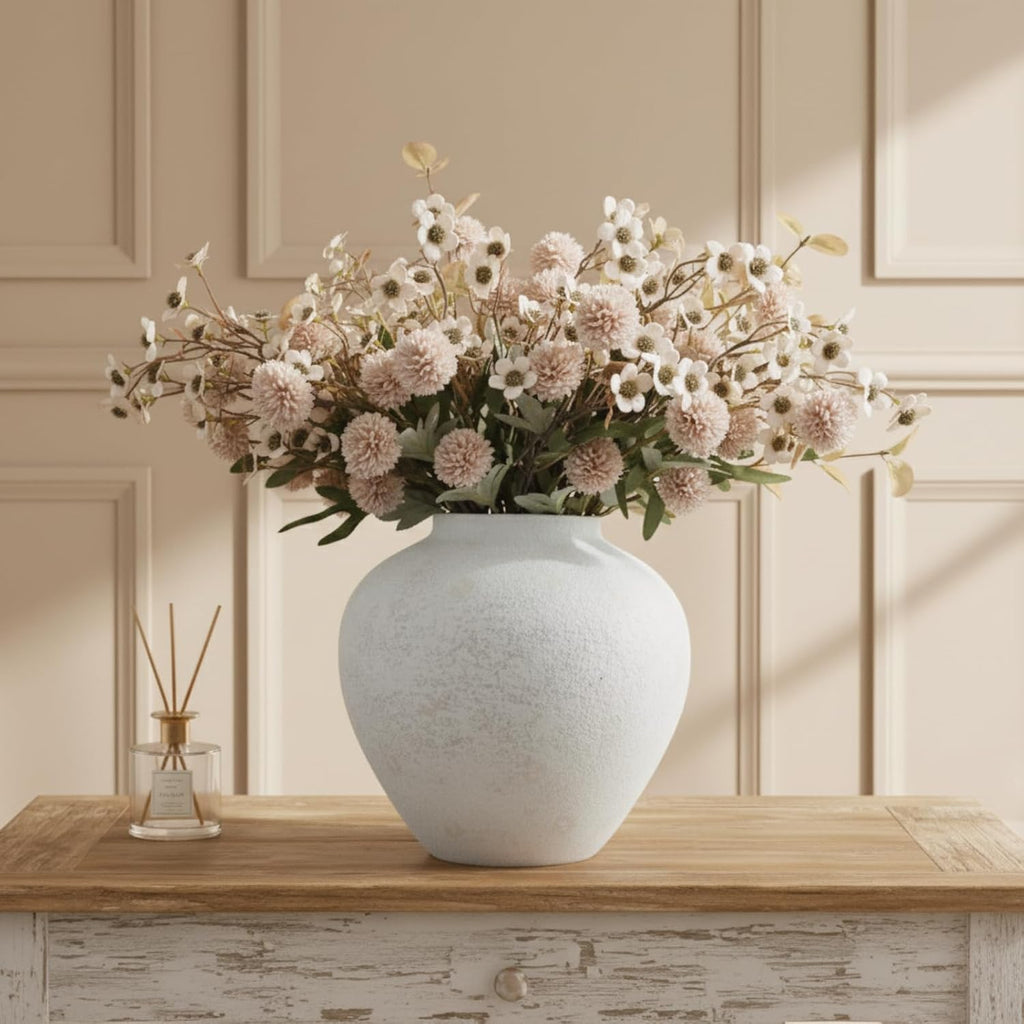 White Rustic Large Round Vase