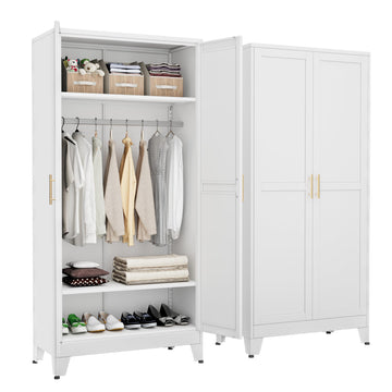 Metal Armoire Wardrobe Closet, 71" Black Clothing Storage Cabinet