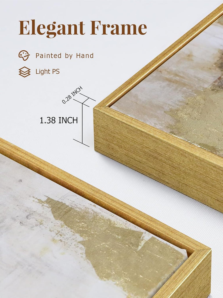 Abstract Gold and Beige Canvas Wall Art - 2 Piece Framed Prints with Hand-Painted Texture - Neutral