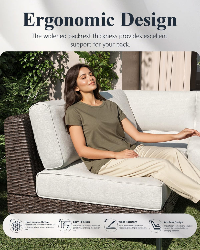 6-Piece Outdoor Modular Wicker Sectional Sofa with Fire Pit Table