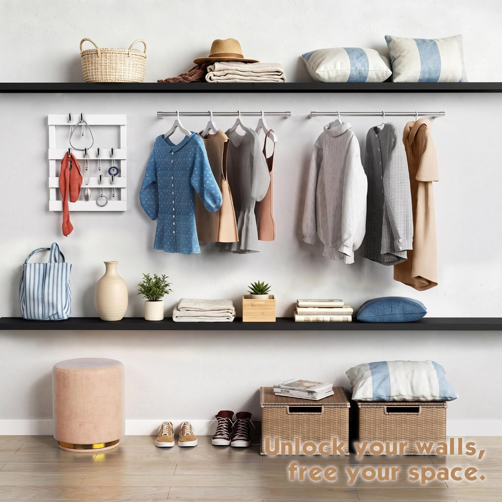 Black Floating Shelves 48 Inch Long, Large Wall Shelf Kitchen