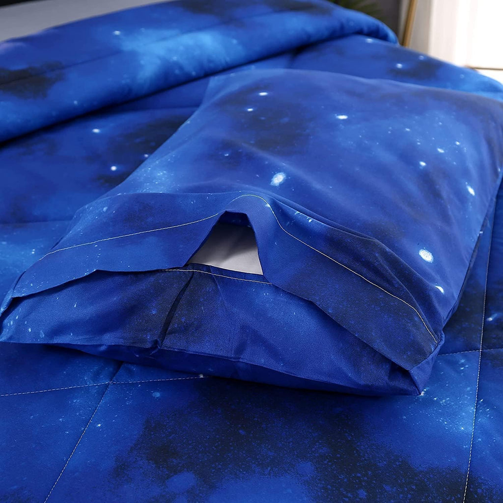 Blue Galaxy Comforter Set Full 3 Pieces, Soft Microfiber Lightweight Blue Space Comforter Full, Galaxy Bedding for Boys Girls Kids Teens