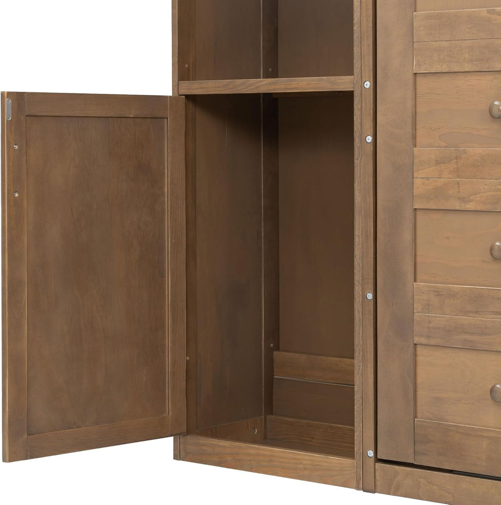 Queen Murphy Bed with Storage, Solid Wood Foldable Wall Platform Bed Frame with Storage Shelves and Cabinets for