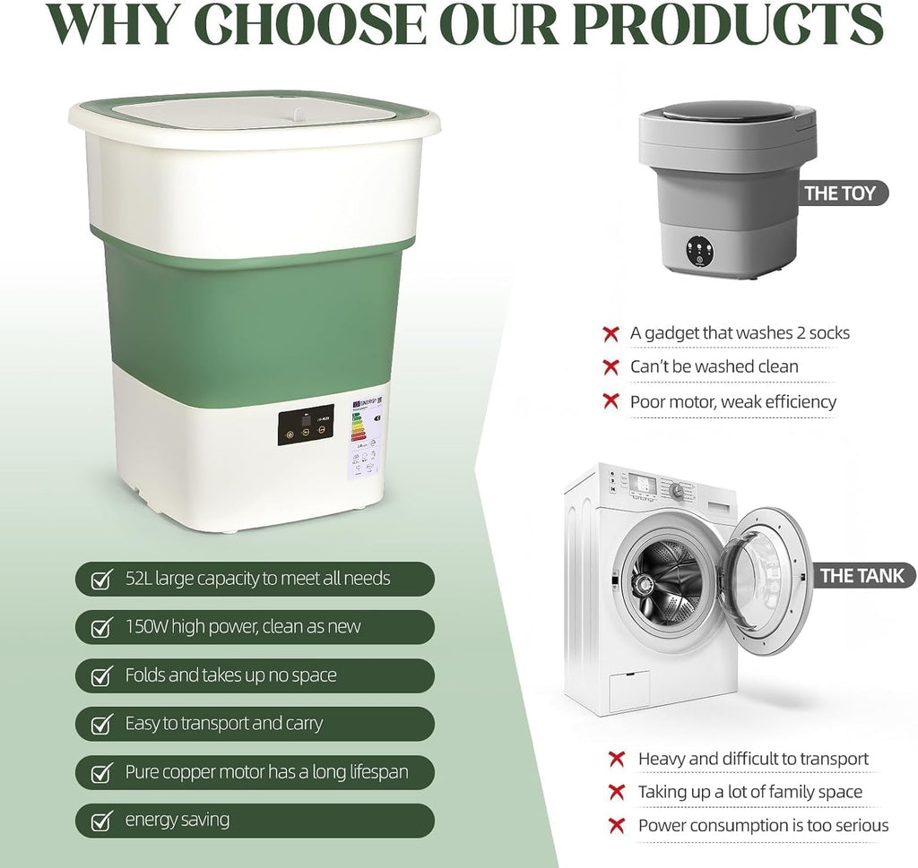 Portable Washing Machine, 1.8 Cu.Ft Large Capacity Foldable Washer with Spin Basket & 150W Motor, Timer Control for