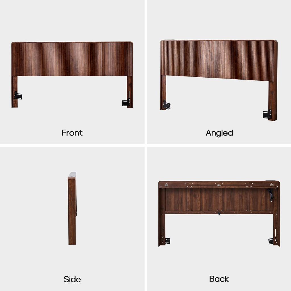 Wood Headboard King, Wooden King Headboard Only with 2 Outlets and USB & Type C Port, Simple Setup Modern Farmhouse