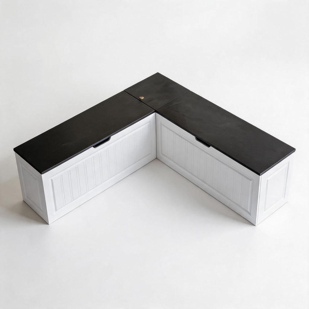 L-Shaped Corner Storage Bench Farmhouse Style Backless | Dining Room & Entryway, Breakfast Nook, Flip-Top Lid