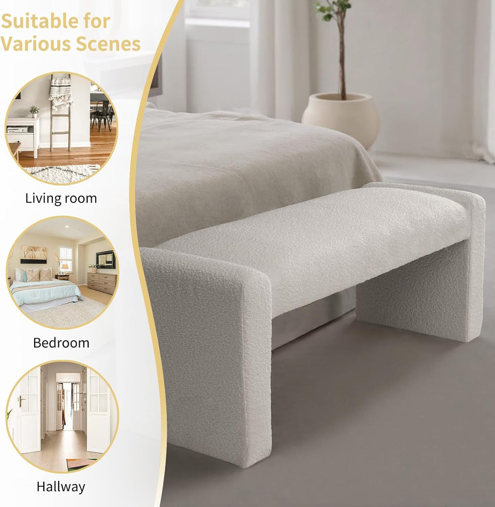 47" End of Bed Bench, Modern Fabric Upholstered Entryway Bench, Footrest Stool Accent Bench with Solid Wood Frame