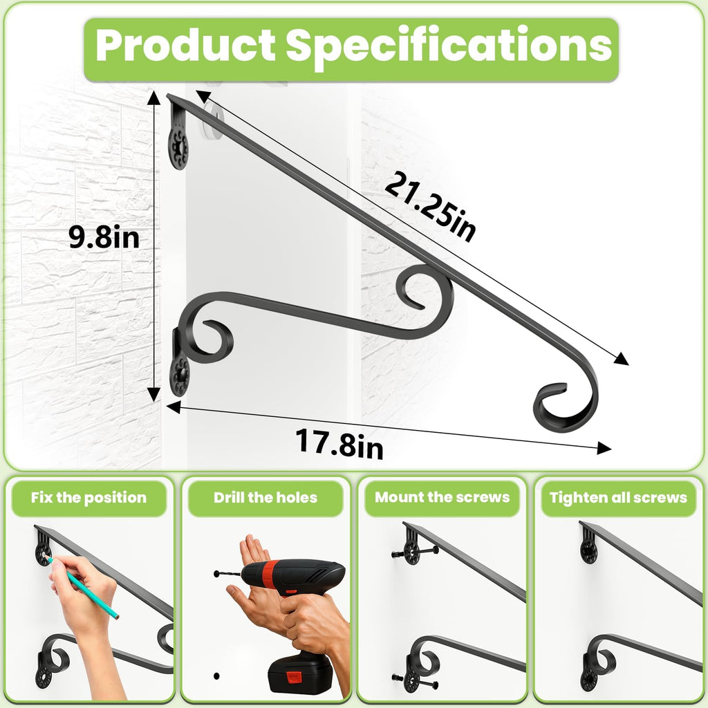 2 Pcs Wall Mounted Stair Handrails, 1-2 Steps Hand Railing
