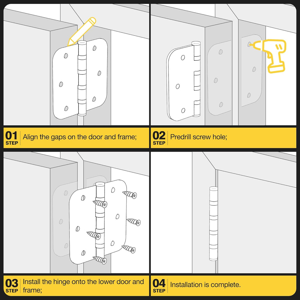 Ball Bearing Door Hinges, 3.5 Inches Heavy Duty Stainless Steel Door Hinges, 5/8'' Radius Corner Hinges
