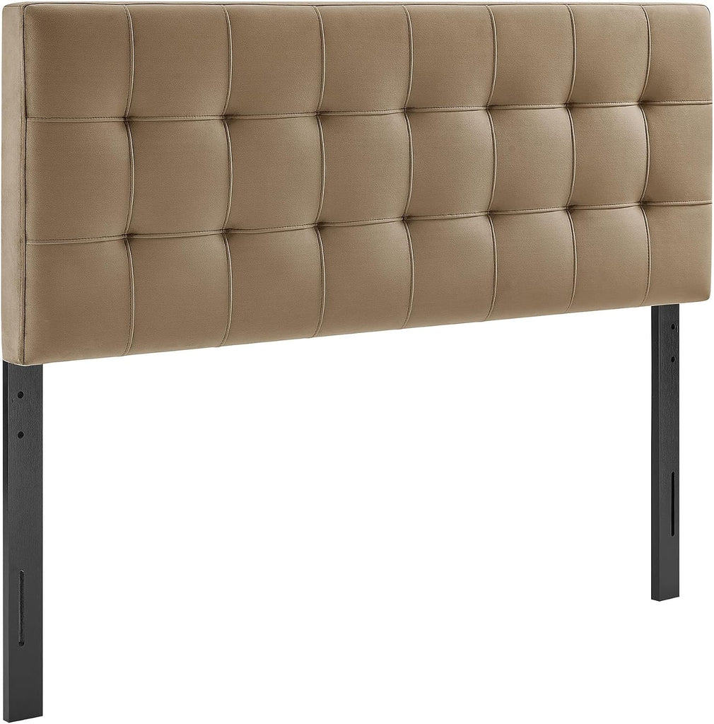 Lily Performance Velvet Queen Headboard with Biscuit Tufting in Taupe - Stain-Resistant Upholstery with Padded Design