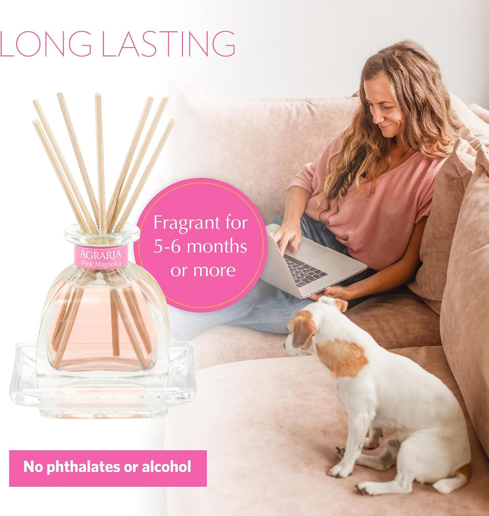 AirEssence Flower and Reed Diffuser Set, Hand Crafted Sola Flower Botanical Home Fragrance Diffuser, Pink Magnolia