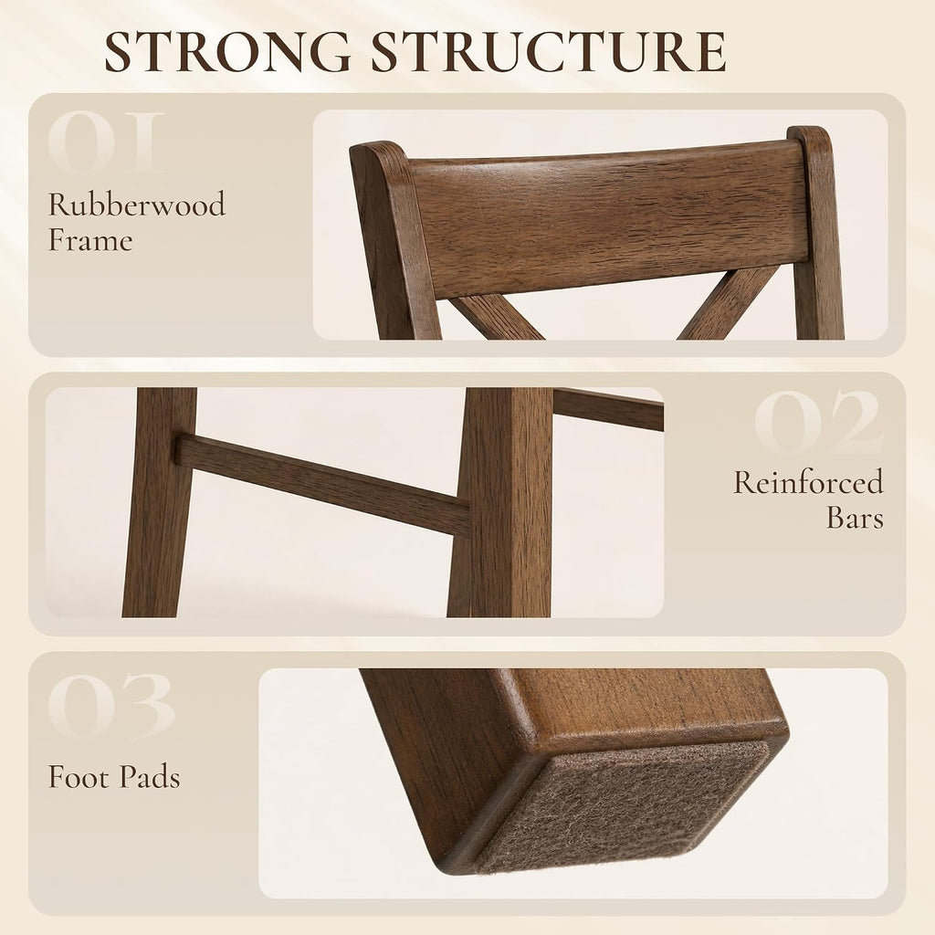 Dining Chairs Set of 2, Upholstered Kitchen Chairs with Rubberwood Frame, Padded Seat and Cross Back for Living Room