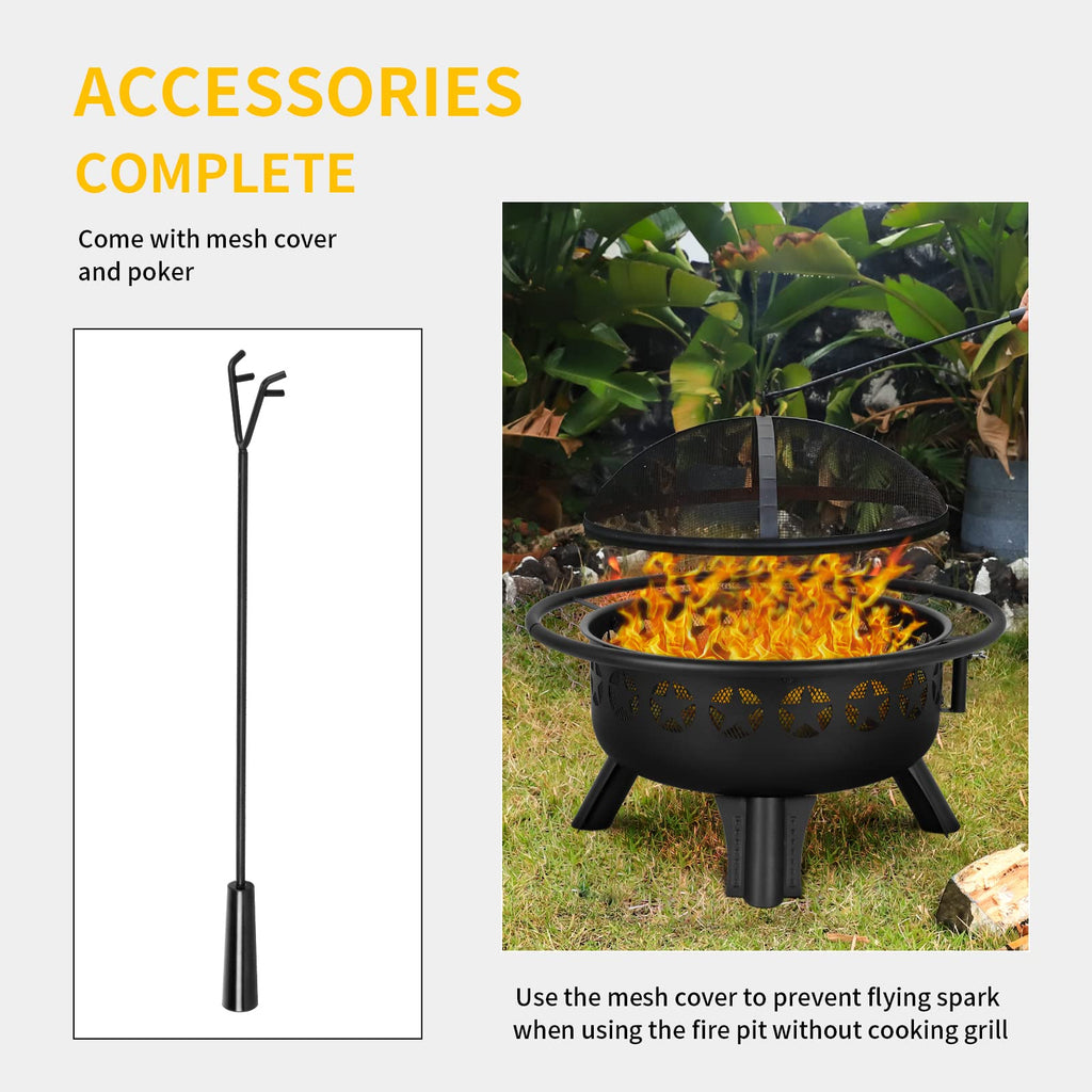 2 in 1 Fire Pit with Grill, Large 31" Wood Burning Fire Pit with Swivel Cooking Grate Outdoor Firepit for Backyard