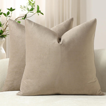 Throw Pillow Covers 20x20 Taupe: Pack of 2 Cozy Soft Velvet Square Modern Luxury Decorative Throw Pillow Cases for