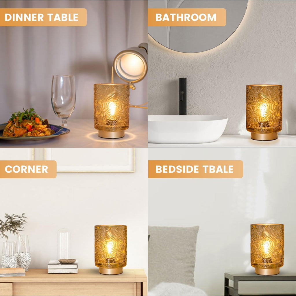 Battery Operated Small Cordless Table Lamps with Remote Control, Dimmable Brightness Wireless Lamp with Timer, Glass