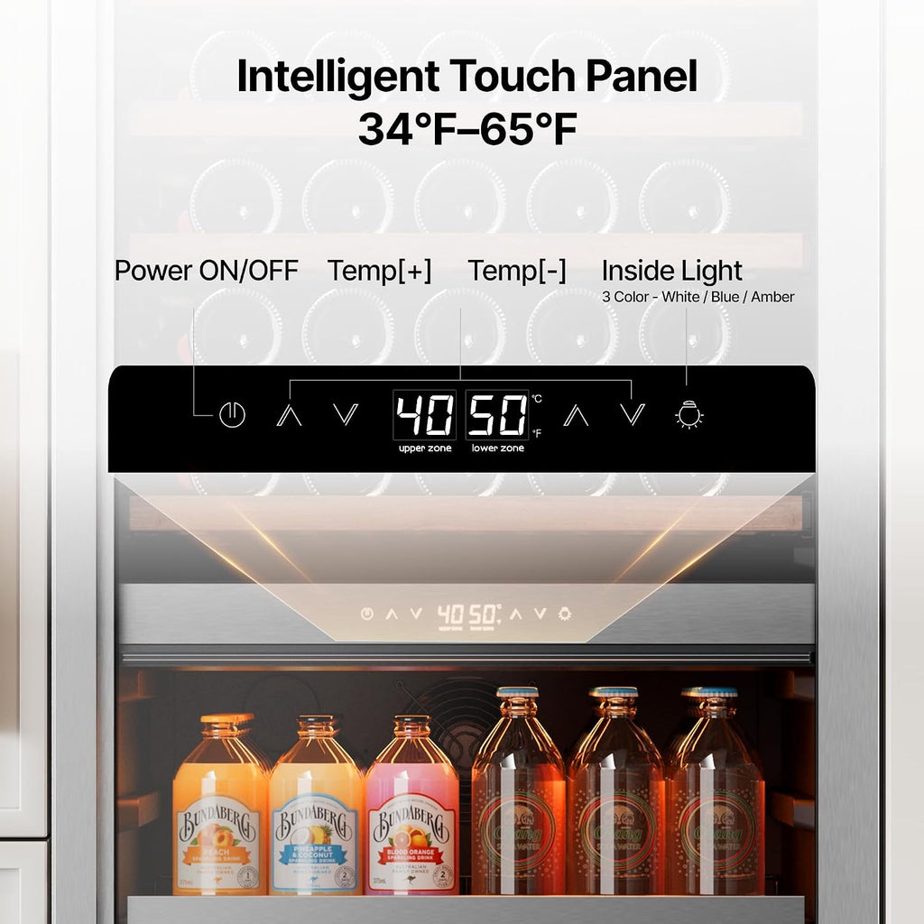24 Inch Wine & Beverage Refrigerator - 185 Can + 77 Bottle Dual Zone 34-65°F Cooler