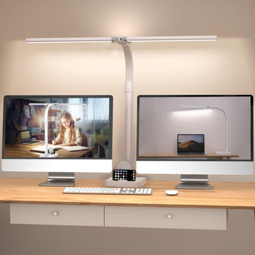 Double Head LED Desk Lamp, Architect Desk Lamps, 24W Brightest Workbench Office Lighting-5 Color Modes and 5