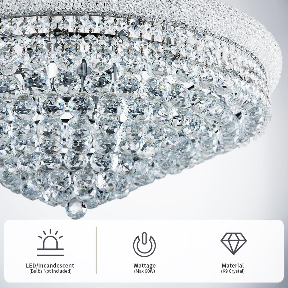 Large Crystal Chandelier Light fixtures - Diameter 31.5 inch, 3 Layers Chrome Ceiling Haning Chandeliers, Pendant Lighting for Living Room, Staircase, Foyer
