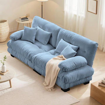 Modern Living Room Velvet Recliner Sofa, Loveseat Sofa , Solid Wood Frame, Easy to Install (94.4 inch,Blue)