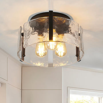 Black Semi Flush Mount Ceiling Light Fixture, 3-Light Modern Hallway Light Fixtures Ceiling Mount, Foyer Kitchen