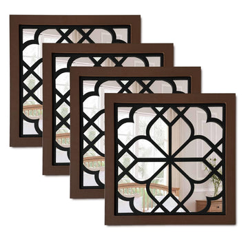 4 Set Rustic Wall Mirrors Bathroom Living Room Entryway Wood Farmhouse Square Easy to Hang Framed Decorative Accent