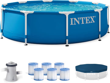 Metal Frame 10ft x 30in Round Above Ground Swimming Pool Set Bundle | 26175EH - 330 GPH Cartridge Filter Pump & Pool