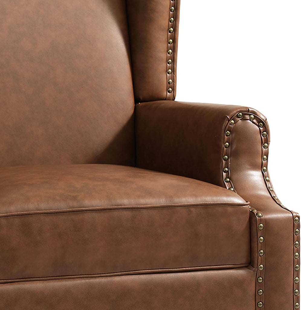 PU Leather Wingback Accent Chair, Upholstered High Back Armchair | Modern Reading Seat with Wooden Legs & Removable