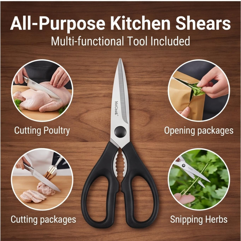 Knife Set Kitchen Steel Knife Block Set w Built-in Sharpener | German Forged Stainless Steel,15 PC,Razor