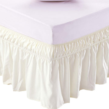 Wrap Around Elastic Bed Skirt for Queen & King Beds, 16" Drop, Ivory