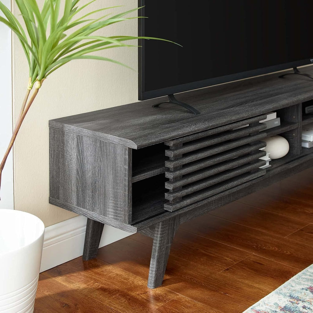 Render Mid-Century Modern Low Profile 70 Inch Media Console TV Stand in Charcoal, 70"