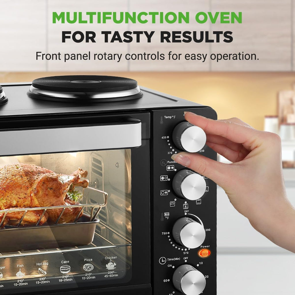 2-in-1 Convection Oven & Cooker - 30 Quart, 1500W Multi-Function Kitchen Oven with Dual Hot Plates, 7 Cooking Modes
